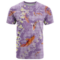 Purple Palaka Hawaiian And Japanese T Shirt Sakura Lei With Koi Fish - Polynesian Pride