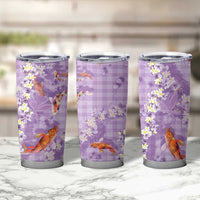 Purple Palaka Hawaiian And Japanese Tumbler Cup Sakura Lei With Koi Fish - Polynesian Pride