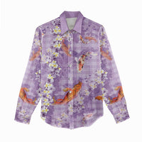 Purple Palaka Hawaiian And Japanese Women Casual Shirt Sakura Lei With Koi Fish - Polynesian Pride