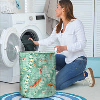 Green Palaka Hawaiian And Japanese Laundry Basket Sakura Lei With Koi Fish - Polynesian Pride