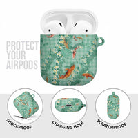 Green Palaka Hawaiian And Japanese AirPods Case Sakura Lei With Koi Fish - Polynesian Pride
