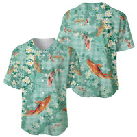 Green Palaka Hawaiian And Japanese Baseball Jersey Sakura Lei With Koi Fish - Polynesian Pride