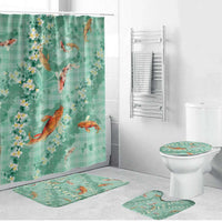 Green Palaka Hawaiian And Japanese Bathroom Set Sakura Lei With Koi Fish - Polynesian Pride