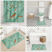 Green Palaka Hawaiian And Japanese Bathroom Set Sakura Lei With Koi Fish - Polynesian Pride