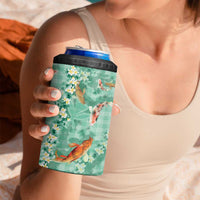 Green Palaka Hawaiian And Japanese 4 in 1 Can Cooler Tumbler Sakura Lei With Koi Fish - Polynesian Pride