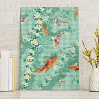 Green Palaka Hawaiian And Japanese Canvas Wall Art Sakura Lei With Koi Fish - Polynesian Pride
