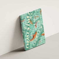 Green Palaka Hawaiian And Japanese Canvas Wall Art Sakura Lei With Koi Fish - Polynesian Pride
