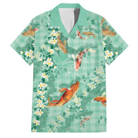 Green Palaka Hawaiian And Japanese Family Matching Mermaid Dress and Hawaiian Shirt Sakura Lei With Koi Fish DT05 Dad's Shirt - Short Sleeve Green - Polynesian Pride