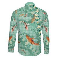 Green Palaka Hawaiian And Japanese Family Matching Mermaid Dress and Hawaiian Shirt Sakura Lei With Koi Fish DT05 - Polynesian Pride