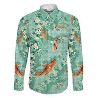 Green Palaka Hawaiian And Japanese Family Matching Short Sleeve Bodycon Dress and Hawaiian Shirt Sakura Lei With Koi Fish DT05 Dad's Shirt - Long Sleeve Green - Polynesian Pride