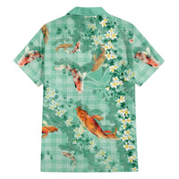 Green Palaka Hawaiian And Japanese Family Matching Tank Maxi Dress and Hawaiian Shirt Sakura Lei With Koi Fish DT05 - Polynesian Pride