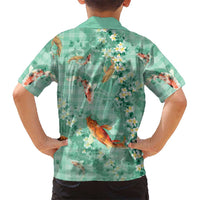 Green Palaka Hawaiian And Japanese Kid Hawaiian Shirt Sakura Lei With Koi Fish DT05 - Polynesian Pride