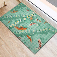 Green Palaka Hawaiian And Japanese Rubber Doormat Sakura Lei With Koi Fish - Polynesian Pride