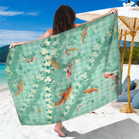 Green Palaka Hawaiian And Japanese Sarong Sakura Lei With Koi Fish - Polynesian Pride