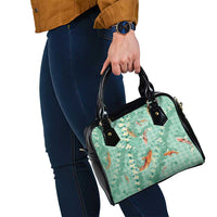 Green Palaka Hawaiian And Japanese Shoulder Handbag Sakura Lei With Koi Fish - Polynesian Pride