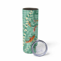 Green Palaka Hawaiian And Japanese Skinny Tumbler Sakura Lei With Koi Fish - Polynesian Pride
