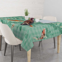 Green Palaka Hawaiian And Japanese Tablecloth Sakura Lei With Koi Fish - Polynesian Pride