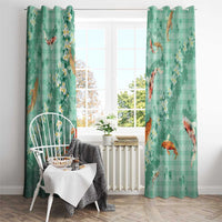 Green Palaka Hawaiian And Japanese Window Curtain Sakura Lei With Koi Fish - Polynesian Pride