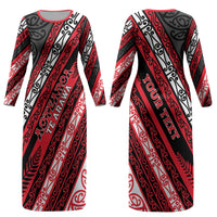 Personalised Aotearoa Te Arawa Couples Matching Long Sleeve Bodycon Dress and Hawaiian Shirt New Zealand Maori Tribal Fern Pattern