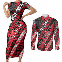 Personalised Aotearoa Te Arawa Couples Matching Short Sleeve Bodycon Dress and Long Sleeve Button Shirt New Zealand Maori Tribal Fern Pattern