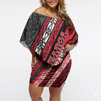 Personalised Aotearoa Te Arawa Off Shoulder Short Dress New Zealand Maori Tribal Fern Pattern DT05 Women Red - Polynesian Pride
