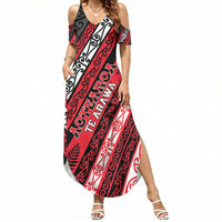 Personalised Aotearoa Te Arawa Summer Maxi Dress New Zealand Maori Tribal Fern Pattern DT05 Women Red - Polynesian Pride