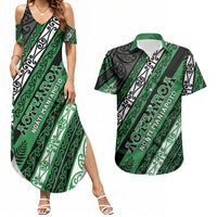 Personalised Aotearoa Ngati Maniapoto Couples Matching Summer Maxi Dress and Hawaiian Shirt New Zealand Maori Tribal Fern Pattern