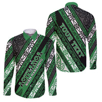Personalised Aotearoa Ngati Maniapoto Family Matching Off The Shoulder Long Sleeve Dress and Hawaiian Shirt New Zealand Maori Tribal Fern Pattern DT05 Dad's Shirt - Long Sleeve Green - Polynesian Pride