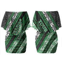Personalised Aotearoa Ngati Maniapoto Family Matching Off Shoulder Short Dress and Hawaiian Shirt New Zealand Maori Tribal Fern Pattern