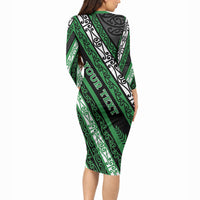 Personalised Aotearoa Ngati Maniapoto Long Sleeve Bodycon Dress New Zealand Maori Tribal Fern Pattern DT05 - Polynesian Pride