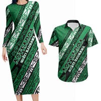 Personalised Aotearoa Ngati Raukawa Couples Matching Long Sleeve Bodycon Dress and Hawaiian Shirt New Zealand Maori Tribal Fern Pattern