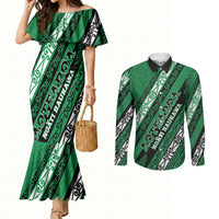 Personalised Aotearoa Ngati Raukawa Couples Matching Mermaid Dress and Long Sleeve Button Shirt New Zealand Maori Tribal Fern Pattern
