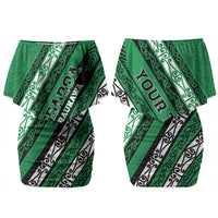 Personalised Aotearoa Ngati Raukawa Couples Matching Off Shoulder Short Dress and Long Sleeve Button Shirt New Zealand Maori Tribal Fern Pattern