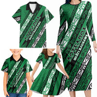 Personalised Aotearoa Ngati Raukawa Family Matching Long Sleeve Bodycon Dress and Hawaiian Shirt New Zealand Maori Tribal Fern Pattern