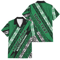 Personalised Aotearoa Ngati Raukawa Family Matching Off The Shoulder Long Sleeve Dress and Hawaiian Shirt New Zealand Maori Tribal Fern Pattern DT05 Dad's Shirt - Short Sleeve Green - Polynesian Pride