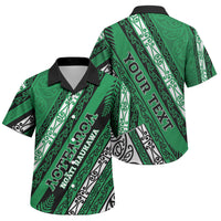 Personalised Aotearoa Ngati Raukawa Family Matching Off The Shoulder Long Sleeve Dress and Hawaiian Shirt New Zealand Maori Tribal Fern Pattern DT05 Son's Shirt Green - Polynesian Pride