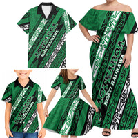Personalised Aotearoa Ngati Raukawa Family Matching Off Shoulder Maxi Dress and Hawaiian Shirt New Zealand Maori Tribal Fern Pattern