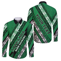 Personalised Aotearoa Ngati Raukawa Family Matching Tank Maxi Dress and Hawaiian Shirt New Zealand Maori Tribal Fern Pattern DT05 Dad's Shirt - Long Sleeve Green - Polynesian Pride