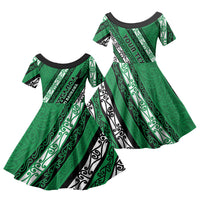 Personalised Aotearoa Ngati Raukawa Family Matching Tank Maxi Dress and Hawaiian Shirt New Zealand Maori Tribal Fern Pattern DT05 Daughter's Dress Green - Polynesian Pride