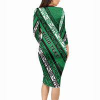 Personalised Aotearoa Ngati Raukawa Long Sleeve Bodycon Dress New Zealand Maori Tribal Fern Pattern DT05 - Polynesian Pride