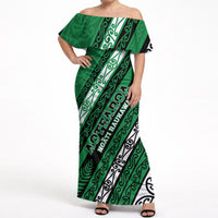 Personalised Aotearoa Ngati Raukawa Off Shoulder Maxi Dress New Zealand Maori Tribal Fern Pattern DT05 Women Green - Polynesian Pride