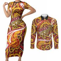 Custom Aotearoa Waikato Tainui Couples Matching Short Sleeve Bodycon Dress and Long Sleeve Button Shirt Maori Tribal Pattern Koru Motif