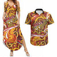 Custom Aotearoa Waikato Tainui Couples Matching Summer Maxi Dress and Hawaiian Shirt Maori Tribal Pattern Koru Motif