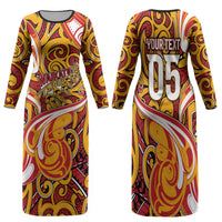 Custom Aotearoa Waikato Tainui Family Matching Long Sleeve Bodycon Dress and Hawaiian Shirt Maori Tribal Pattern Koru Motif DT05 Mom's Dress Yellow - Polynesian Pride