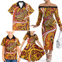 Custom Aotearoa Waikato Tainui Family Matching Off The Shoulder Long Sleeve Dress and Hawaiian Shirt Maori Tribal Pattern Koru Motif DT05 - Polynesian Pride