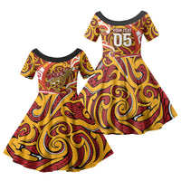 Custom Aotearoa Waikato Tainui Family Matching Off The Shoulder Long Sleeve Dress and Hawaiian Shirt Maori Tribal Pattern Koru Motif DT05 Daughter's Dress Yellow - Polynesian Pride