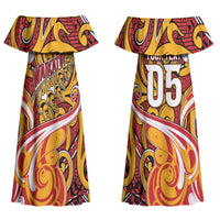 Custom Aotearoa Waikato Tainui Family Matching Off Shoulder Maxi Dress and Hawaiian Shirt Maori Tribal Pattern Koru Motif