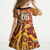 Custom Aotearoa Waikato Tainui Kid Short Sleeve Dress Maori Tribal Pattern Koru Motif DT05 - Polynesian Pride