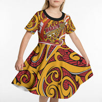 Custom Aotearoa Waikato Tainui Kid Short Sleeve Dress Maori Tribal Pattern Koru Motif DT05 - Polynesian Pride