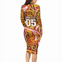 Custom Aotearoa Waikato Tainui Long Sleeve Bodycon Dress Maori Tribal Pattern Koru Motif DT05 - Polynesian Pride